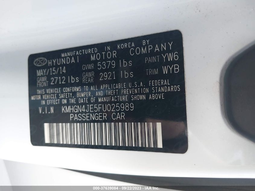 2015 HYUNDAI GENESIS 3.8L - KMHGN4JE5FU025989