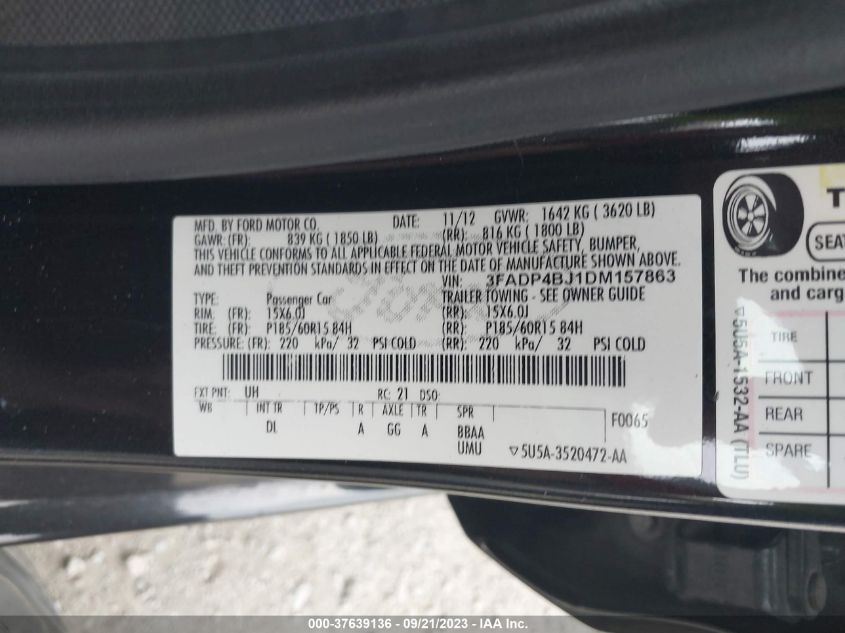 2013 FORD FIESTA SE - 3FADP4BJ1DM157863