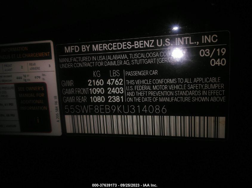 55SWF8EB9KU314086 2019 MERCEDES-BENZ C-CLASS, photo no. 9