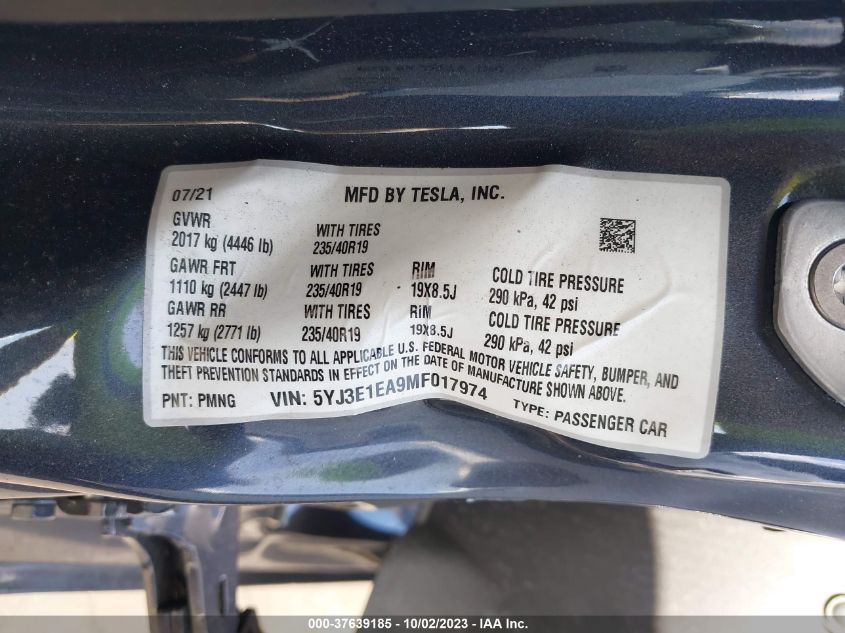2021 TESLA MODEL 3 STANDARD RANGE PLUS - 5YJ3E1EA9MF017974