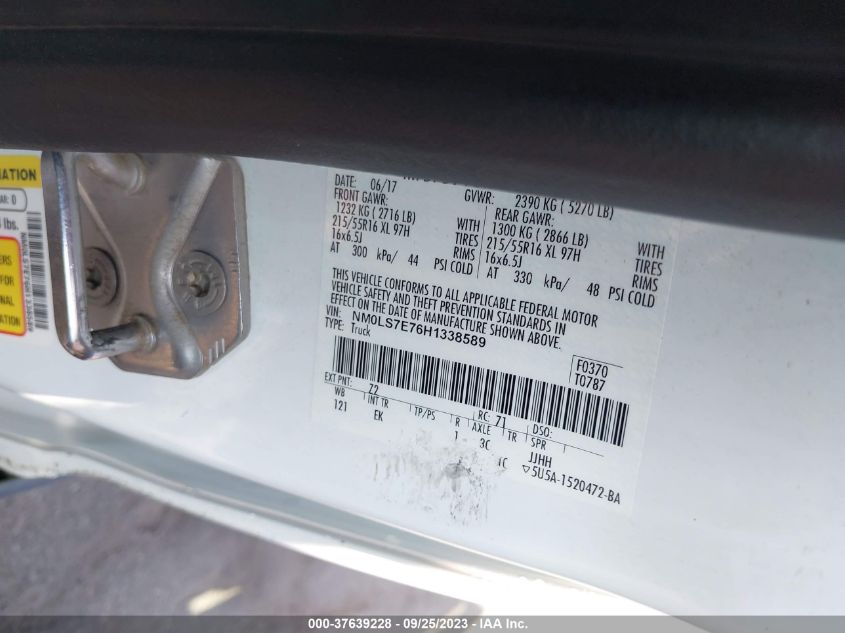 2017 FORD TRANSIT CONNECT VAN XL NM0LS7E76H1338589