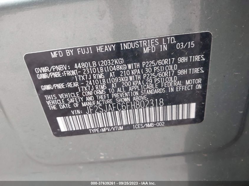 2015 SUBARU FORESTER 2.5I PREMIUM - JF2SJAFC6FH802318