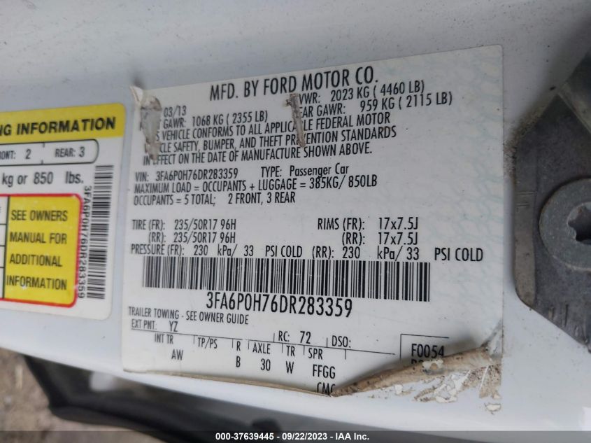 2013 FORD FUSION SE - 3FA6P0H76DR283359