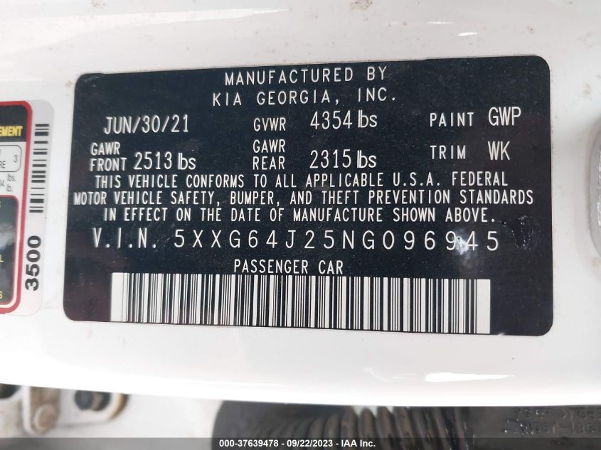 2022 KIA K5 GT-LINE - 5XXG64J25NG096945
