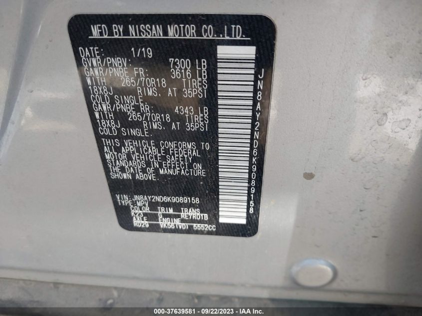 2019 NISSAN ARMADA SV/SL/PLATINUM - JN8AY2ND6K9089158