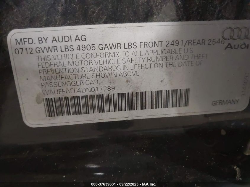 2013 AUDI A4 PREMIUM PLUS - WAUFFAFL4DN017289