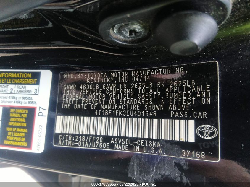 2014 TOYOTA CAMRY L/SE/LE/XLE - 4T1BF1FK3EU401348