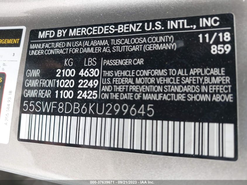 2019 MERCEDES-BENZ C 300 - 55SWF8DB6KU299645