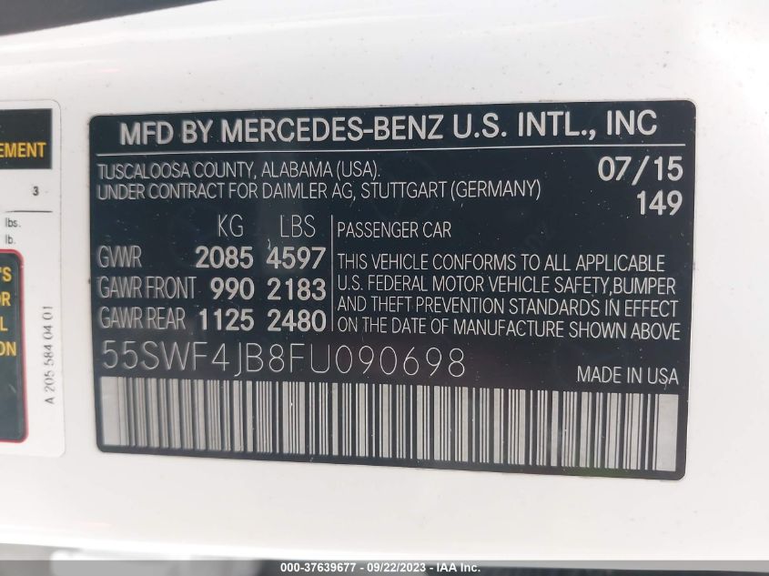 55SWF4JB8FU090698 2015 MERCEDES-BENZ C-CLASS, photo no. 9