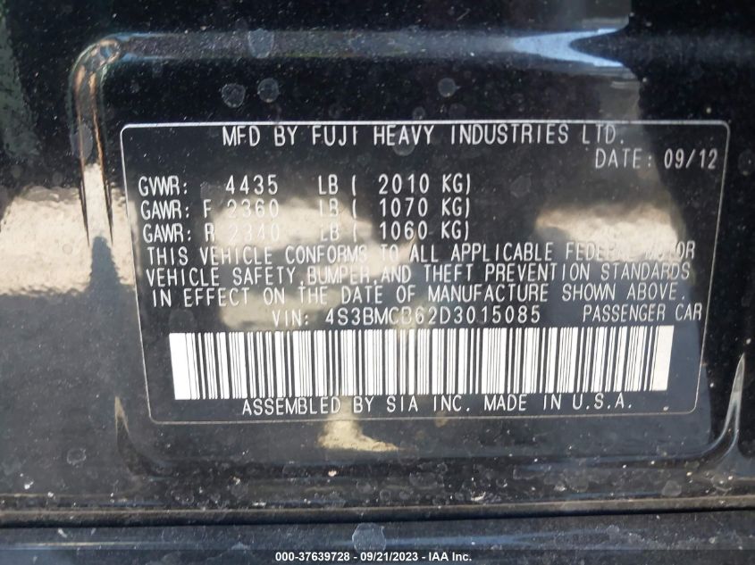 2013 SUBARU LEGACY 2.5I PREMIUM - 4S3BMCB62D3015085