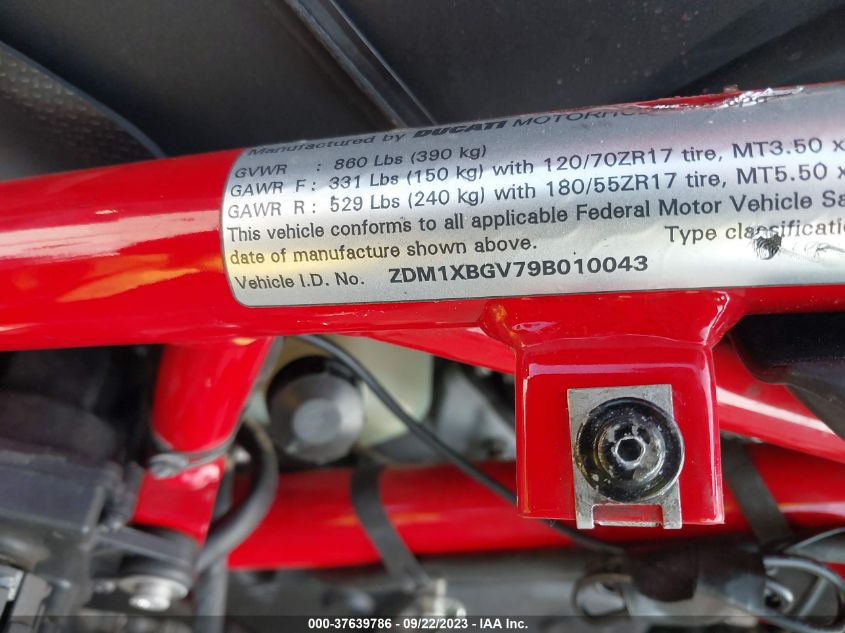 2009 DUCATI 848 ZDM1XBGV79B010043