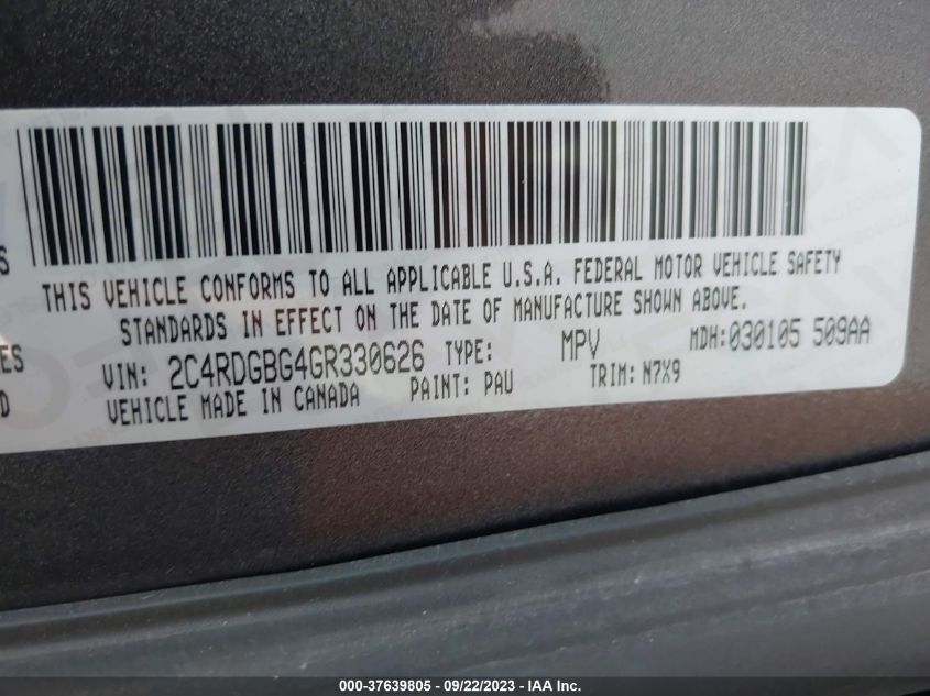 2016 DODGE GRAND CARAVAN SE PLUS - 2C4RDGBG4GR330626