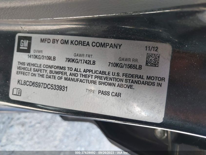 2013 CHEVROLET SPARK LT - KL8CD6S97DC533931