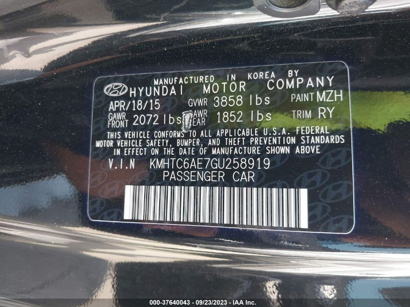 2016 HYUNDAI VELOSTER TURBO KMHTC6AE7GU258919