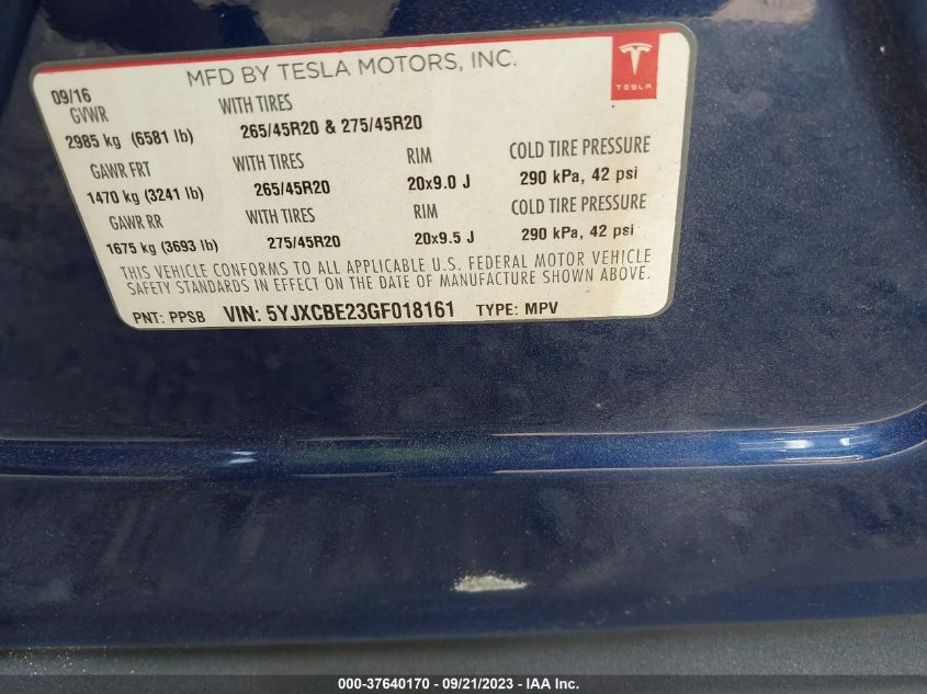 2016 TESLA MODEL X 70D/90D/75D/60D/P100D - 5YJXCBE23GF018161