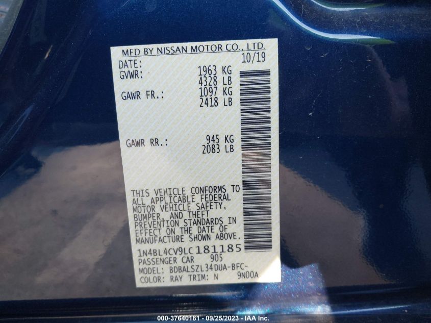 2020 NISSAN ALTIMA 2.5 SR - 1N4BL4CV9LC181185