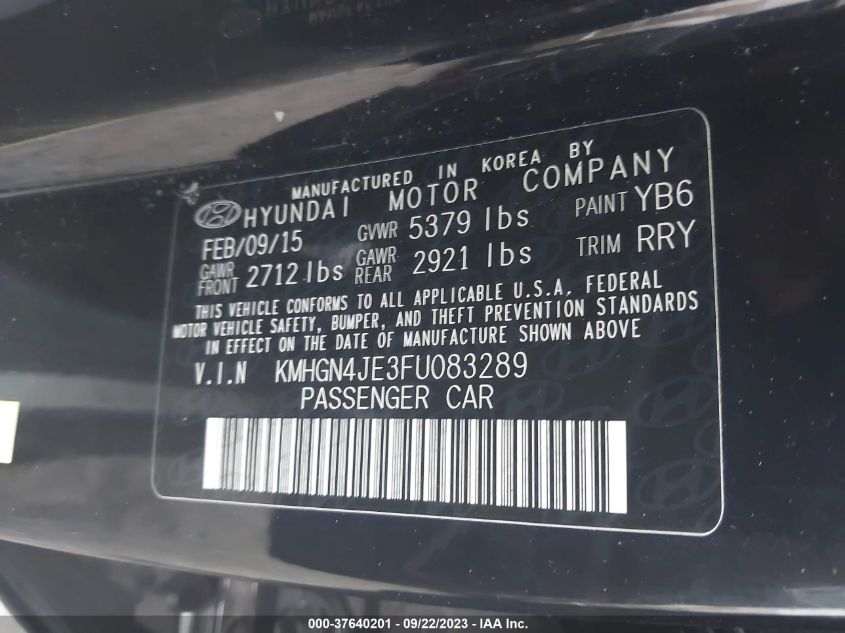2015 HYUNDAI GENESIS 3.8L - KMHGN4JE3FU083289