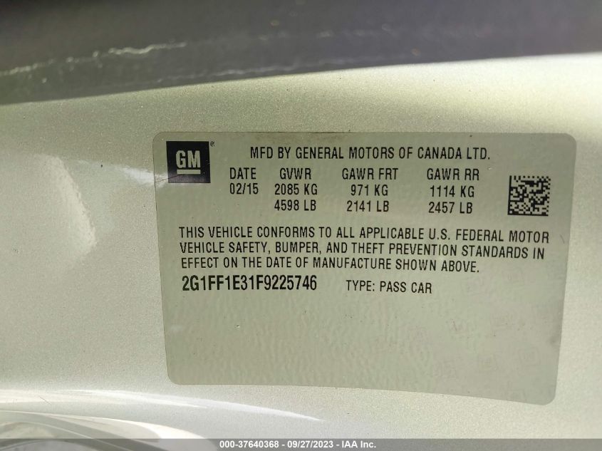 2015 CHEVROLET CAMARO LT - 2G1FF1E31F9225746