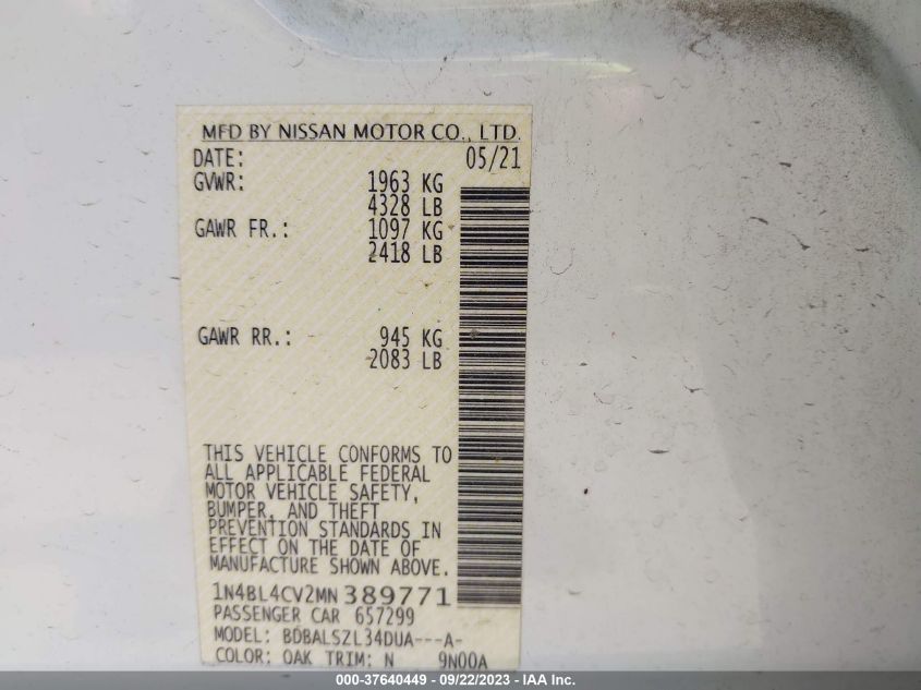 2021 NISSAN ALTIMA 2.5 SR - 1N4BL4CV2MN389771