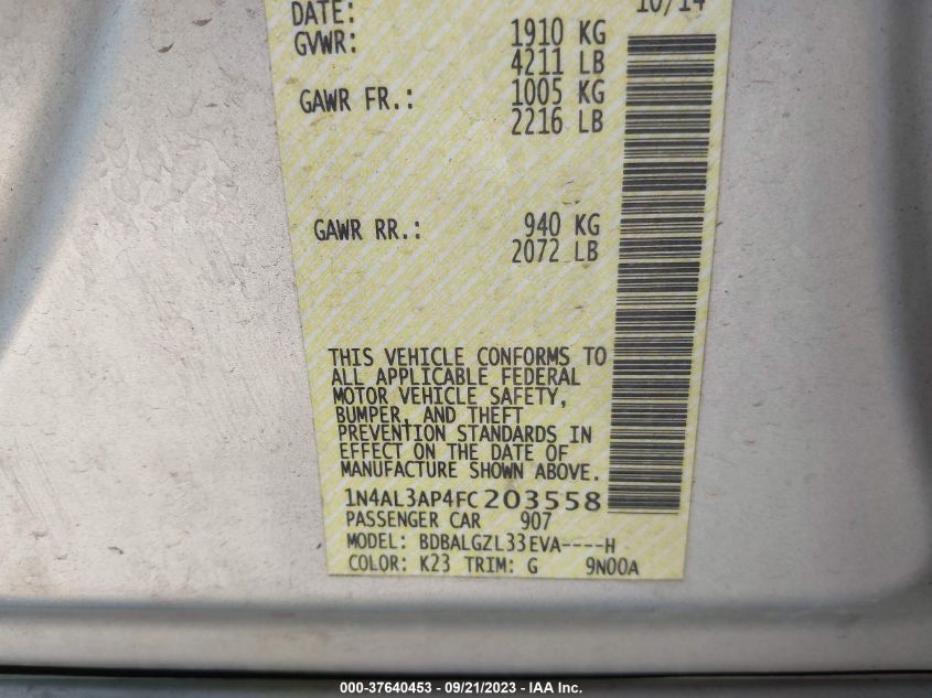 2015 NISSAN ALTIMA 2.5/S/SV/SL - 1N4AL3AP4FC203558