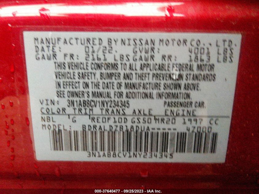 2022 NISSAN SENTRA SV - 3N1AB8CV1NY234345