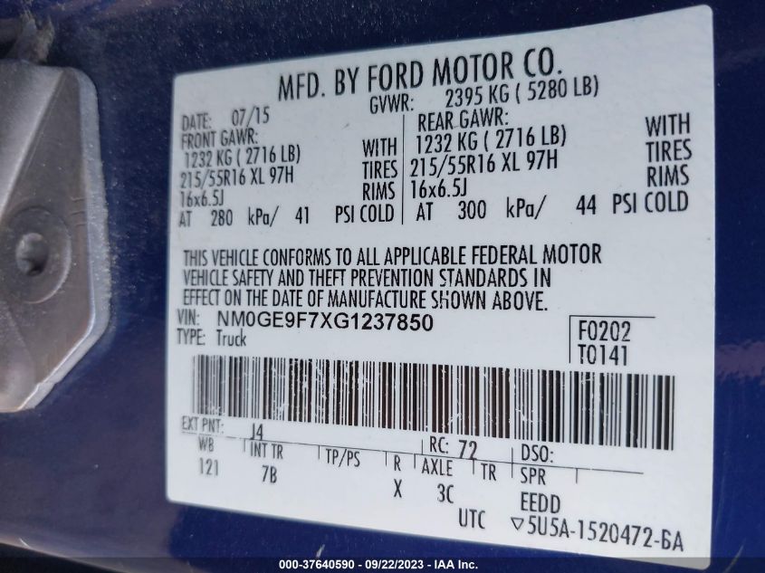 2016 FORD TRANSIT CONNECT WAGON XLT - NM0GE9F7XG1237850