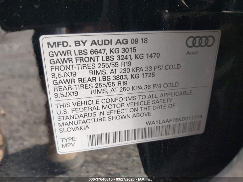 WA1LAAF75KD011716 Audi Q7 PREMIUM PLUS 9