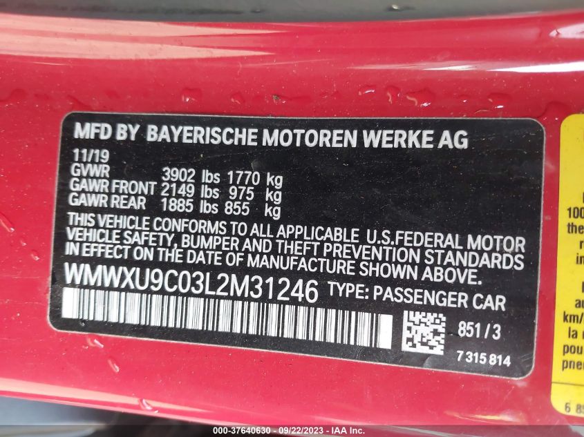 2020 MINI HARDTOP 4 DOOR COOPER S WMWXU9C03L2M31246