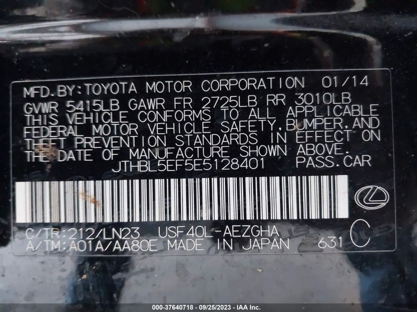 2014 LEXUS LS 460 - JTHBL5EF5E5128401