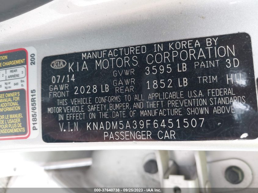 2015 KIA RIO LX - KNADM5A39F6451507