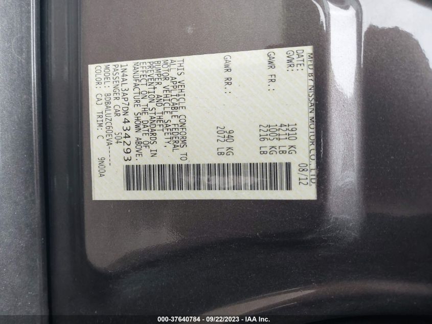2013 NISSAN ALTIMA 2.5 SV - 1N4AL3AP7DN434293