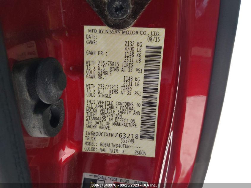 2015 NISSAN FRONTIER S/SV - 1N6BD0CTXFN763218