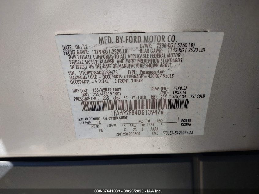 2013 FORD TAURUS LIMITED - 1FAHP2F84DG139476