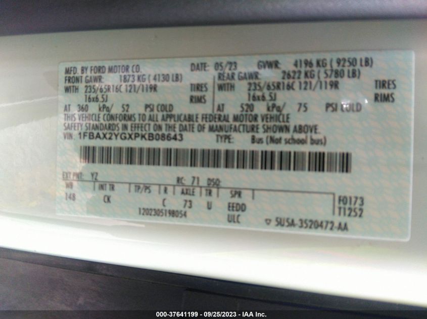 2023 FORD TRANSIT PASSENGER WAGON XL/XLT 1FBAX2YGXPKB08643