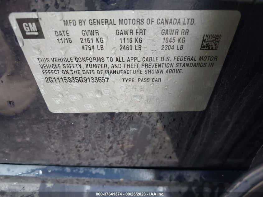 2016 CHEVROLET IMPALA LT - 2G1115S35G9133657