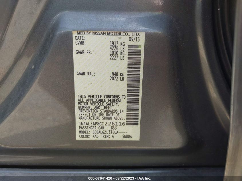 2016 NISSAN ALTIMA 2.5 - 1N4AL3AP8GC226116