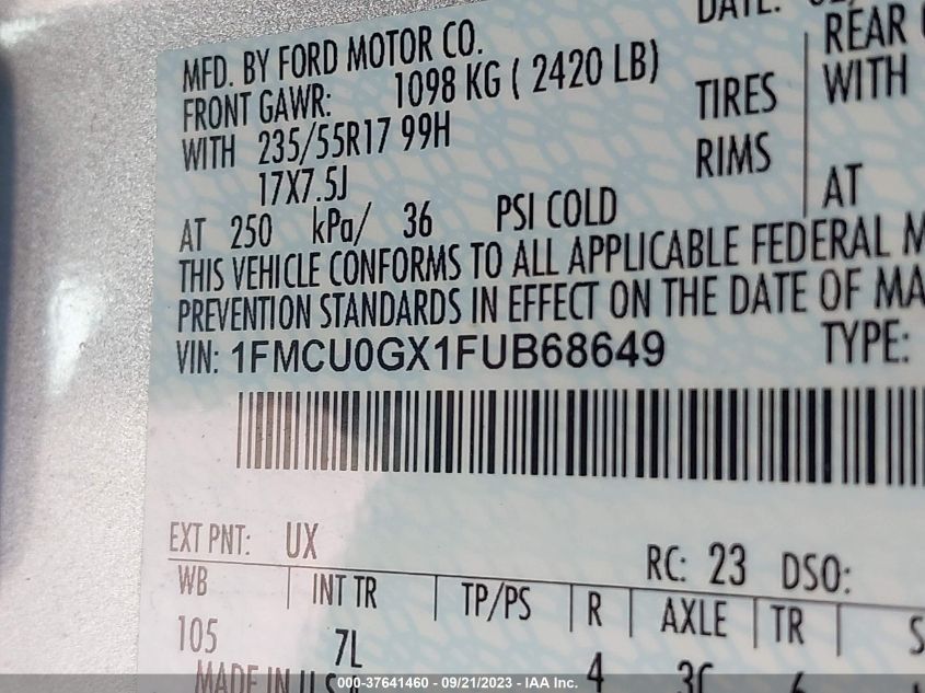 2015 FORD ESCAPE SE - 1FMCU0GX1FUB68649