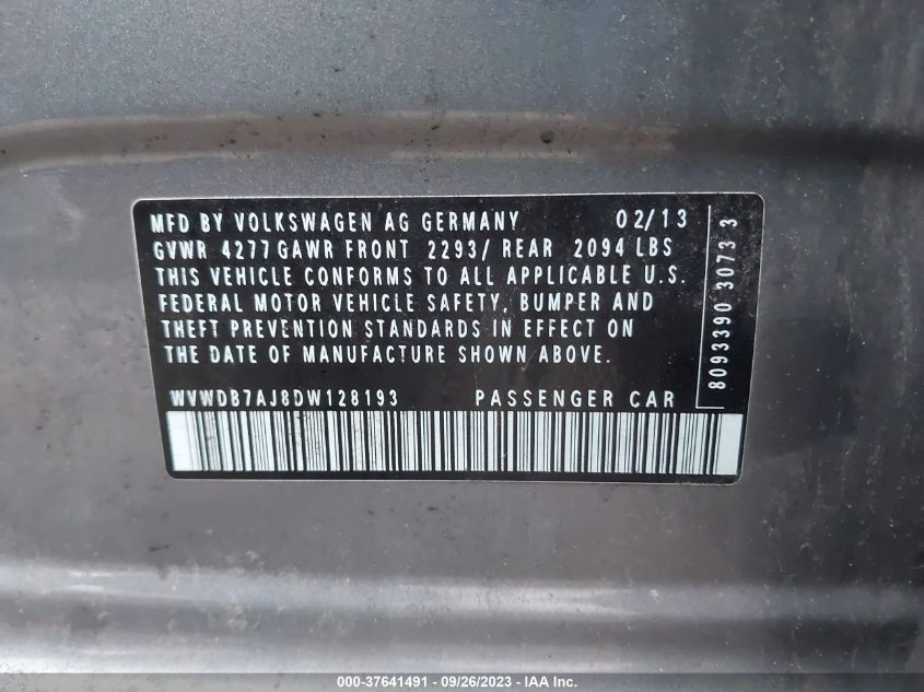 2013 VOLKSWAGEN GOLF W/CONV - WVWDB7AJ8DW128193