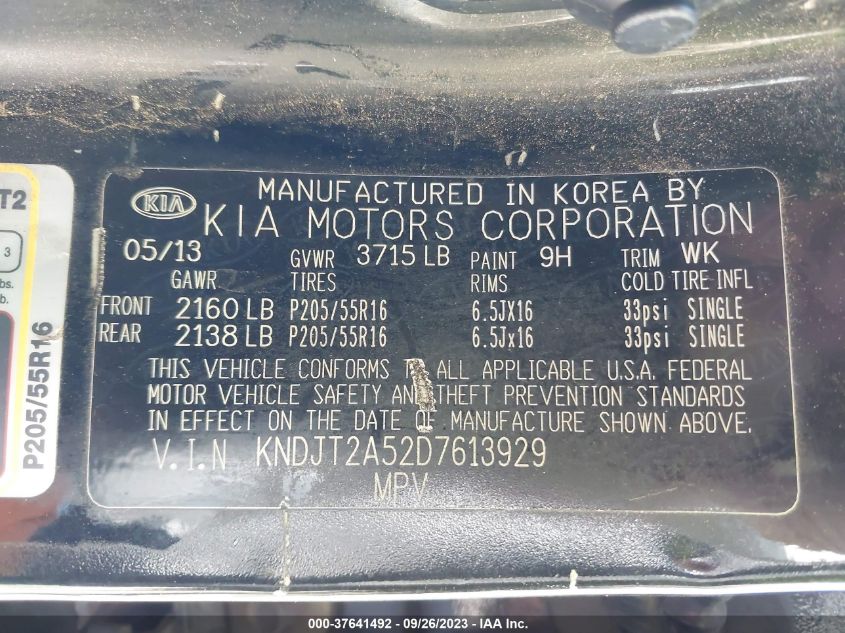 2013 KIA SOUL BASE - KNDJT2A52D7613929