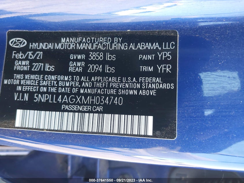 VIN 5NPLL4AGXMH034740 2021 HYUNDAI ELANTRA SE