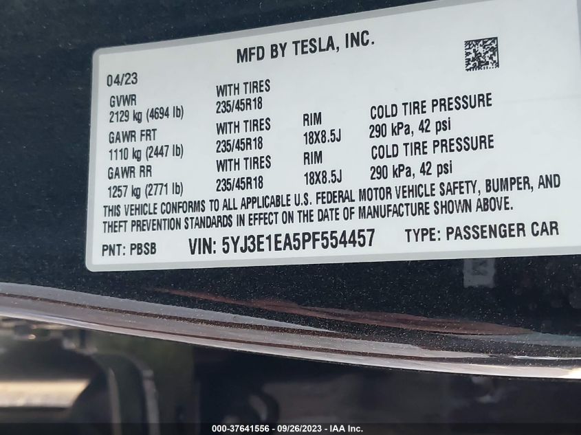 2023 TESLA MODEL 3 - 5YJ3E1EA5PF554457