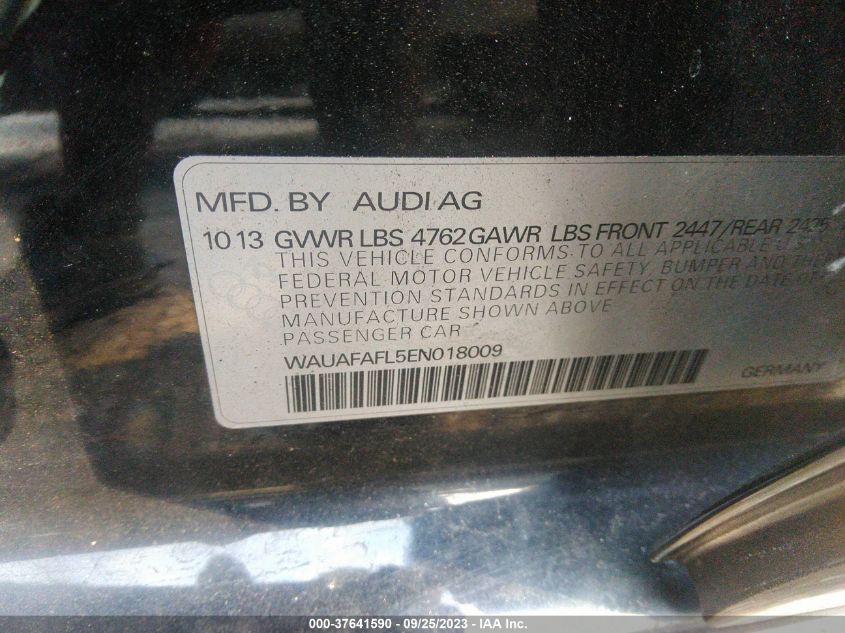 2014 AUDI A4 PREMIUM - WAUAFAFL5EN018009