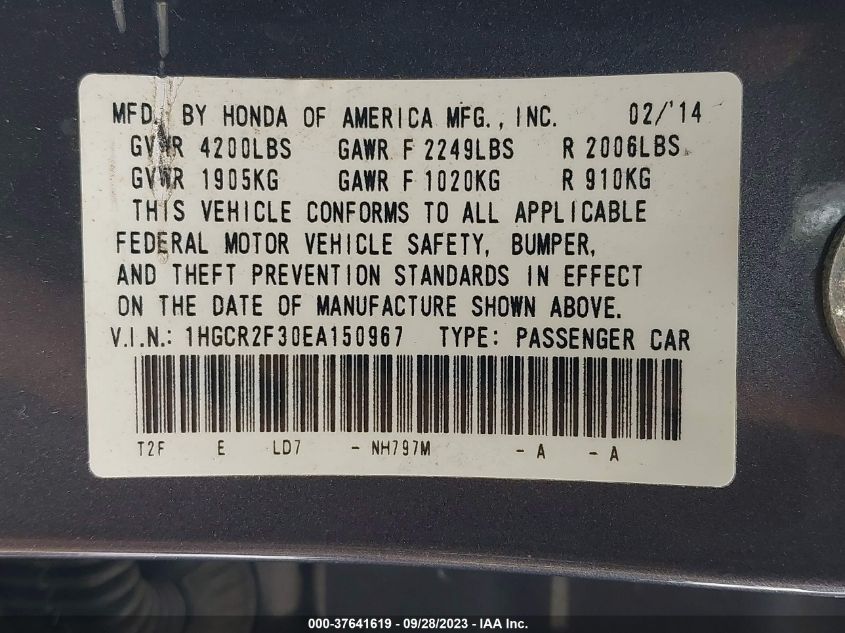 2014 HONDA ACCORD LX - 1HGCR2F30EA150967
