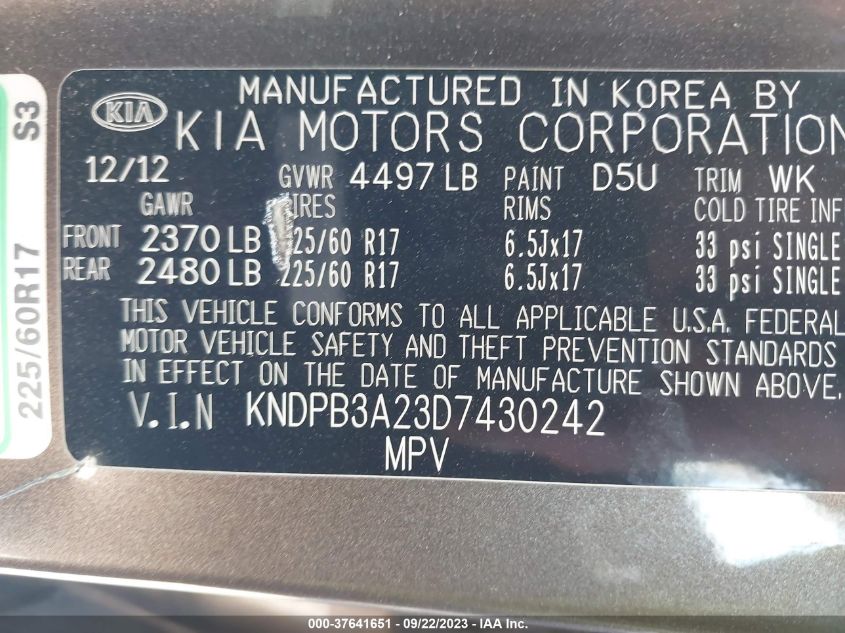 2013 KIA SPORTAGE LX - KNDPB3A23D7430242