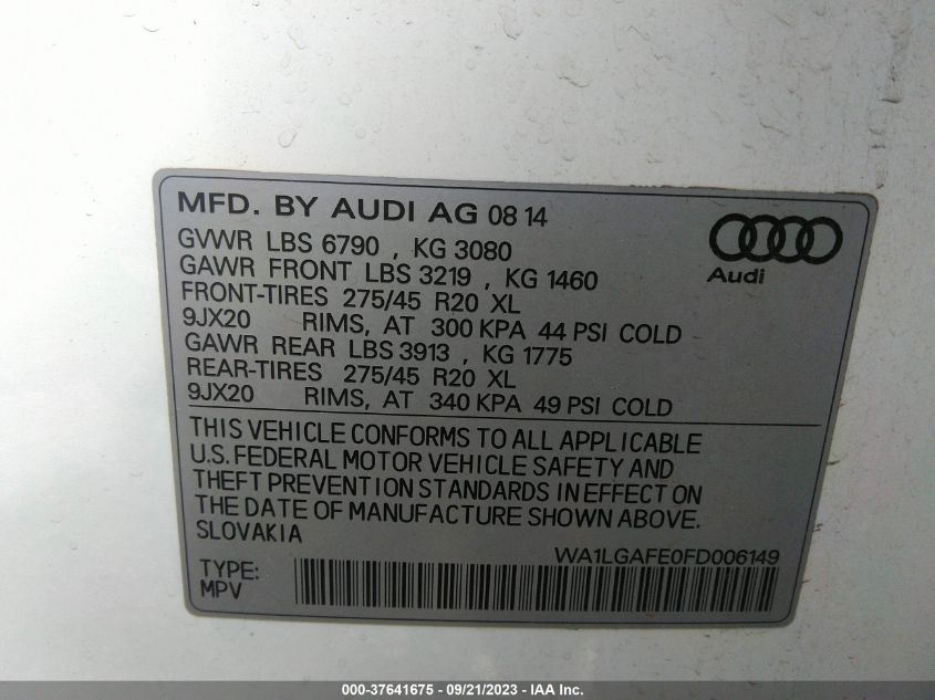 2015 AUDI Q7 3.0T PREMIUM PLUS - WA1LGAFE0FD006149