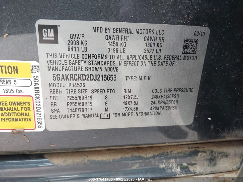 2013 BUICK ENCLAVE LEATHER - 5GAKRCKD2DJ215655