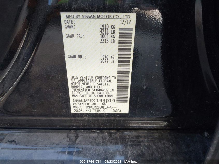 2013 NISSAN ALTIMA 2.5/S/SV/SL - 1N4AL3AP3DC193019
