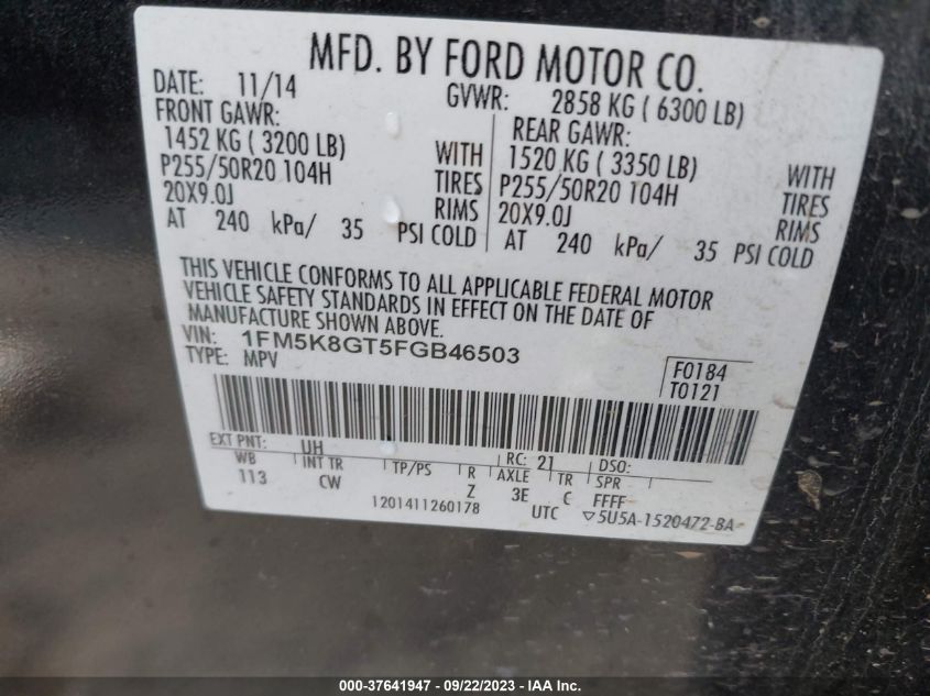2015 FORD EXPLORER SPORT - 1FM5K8GT5FGB46503