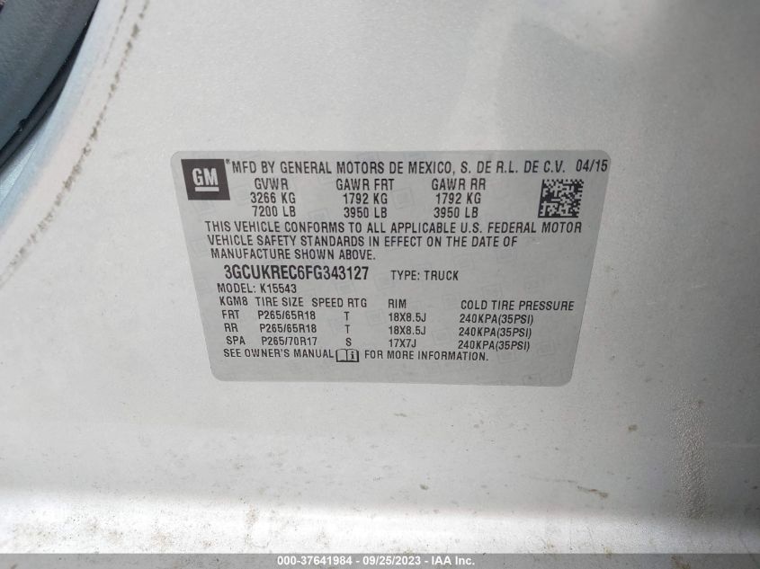 2015 CHEVROLET SILVERADO 1500 LT - 3GCUKREC6FG343127
