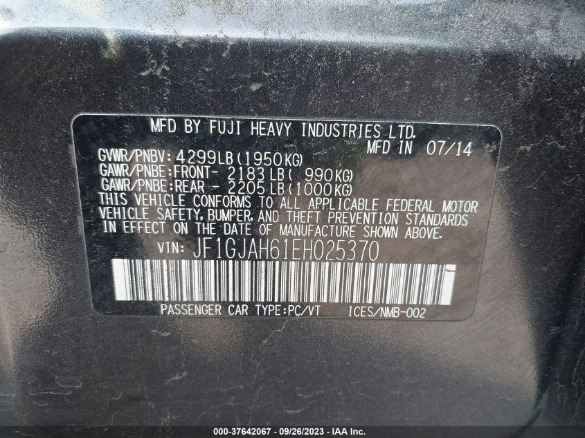 2014 SUBARU IMPREZA SEDAN LIMITED JF1GJAH61EH025370